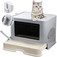 XX-Large Cat Litter Box Villa Drawer Type Cat House w Scoop Sifter Cleaning Tool
