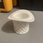 White Milk Glass Hobnail Hat Toothpick Votive Holder Ribbed Rim Unmarked Fenton