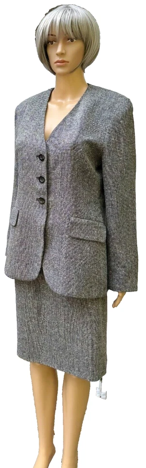 VTG 90s Rena Rowen for SAVILLE Women's 2pc Grey Tweed Career Skirt Suit Size 10 - Image 3 of 4