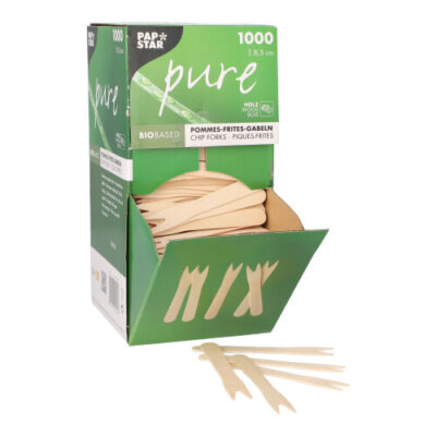 6000 Pommes Gabeln Holz ''pure'' 8,5 cm Pommespicker Party Holzpicker