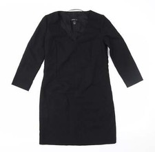 Mango Womens Black Polyester Blend Pencil Dress Size S V-Neck