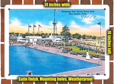 METAL SIGN - Connecticut Postcard - Swimming Pool, Ocean Beach Park, New London