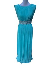 Turquoise pleated Evening Gown Floor Length Sleeveless Maxi