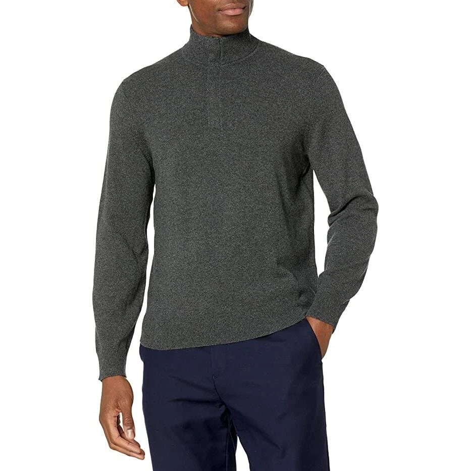 Théorie fermeture éclair quart suprême pour homme gris charbon de bois « Pestle Melange » cachemire, taille M