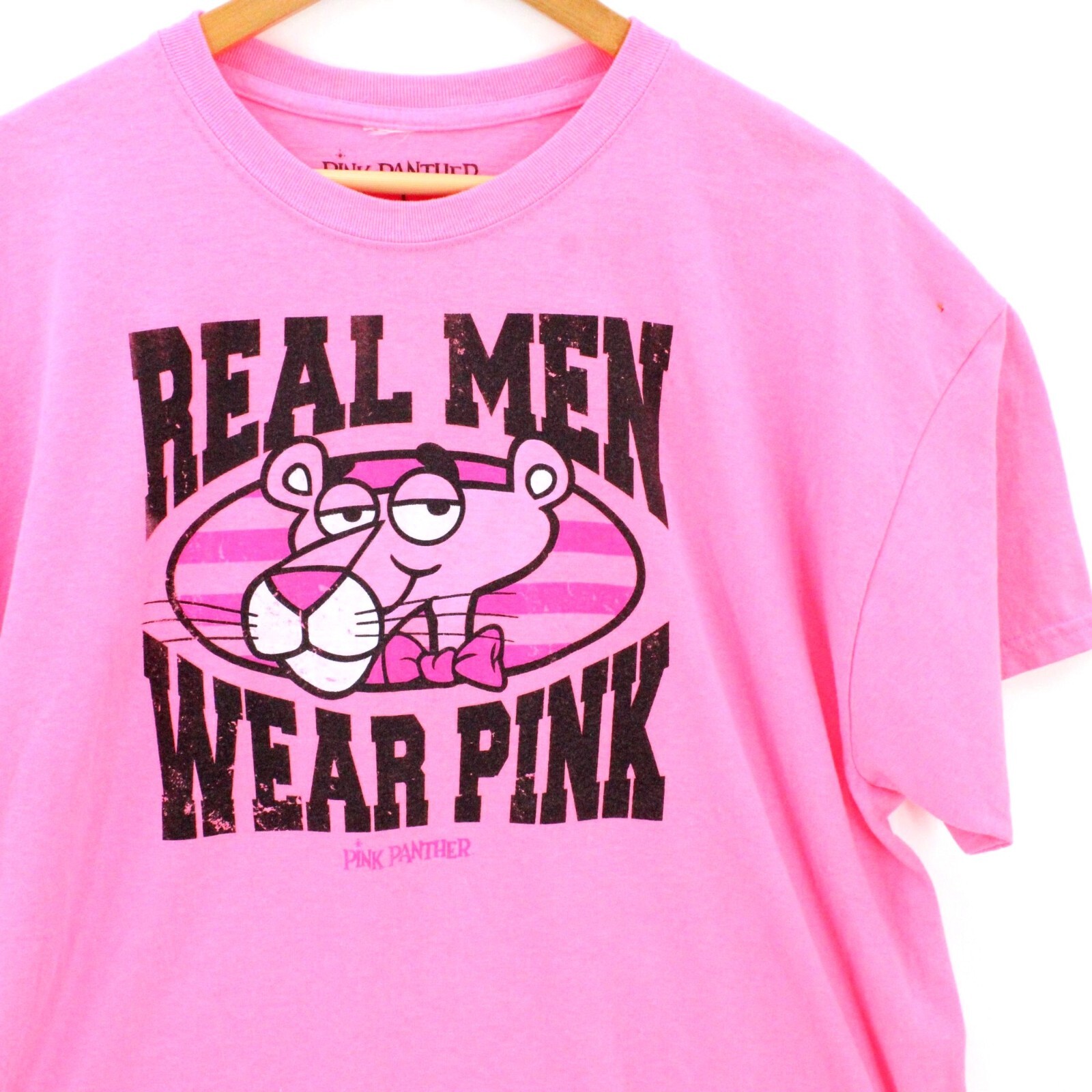 Vintage Pink Panther TShirt Mens Pink Short Sleeve Real Men Wear Pink