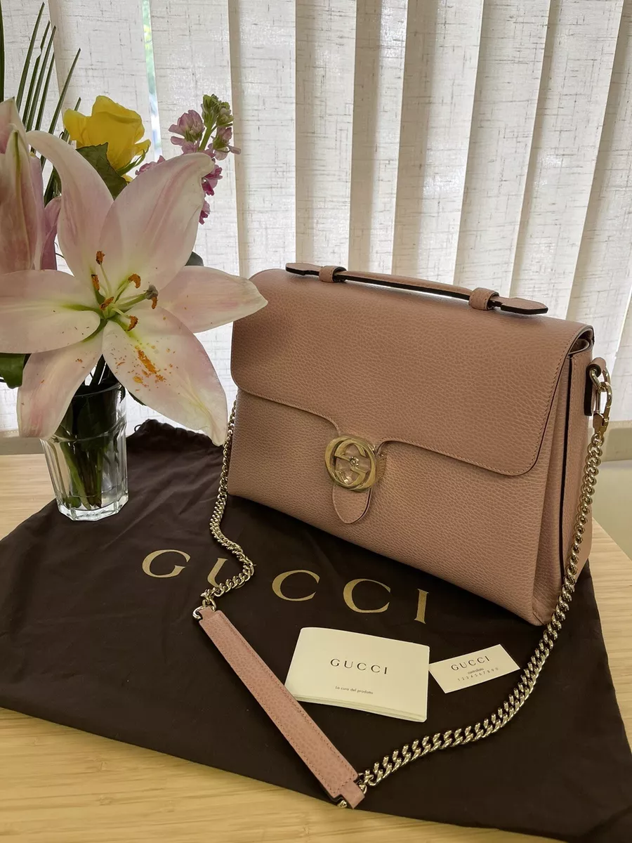 Gucci Interlocking G Leather Chain Shoulder Bag in Pink