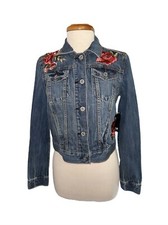 Blue jeans jacket with flower embroidery size petite large