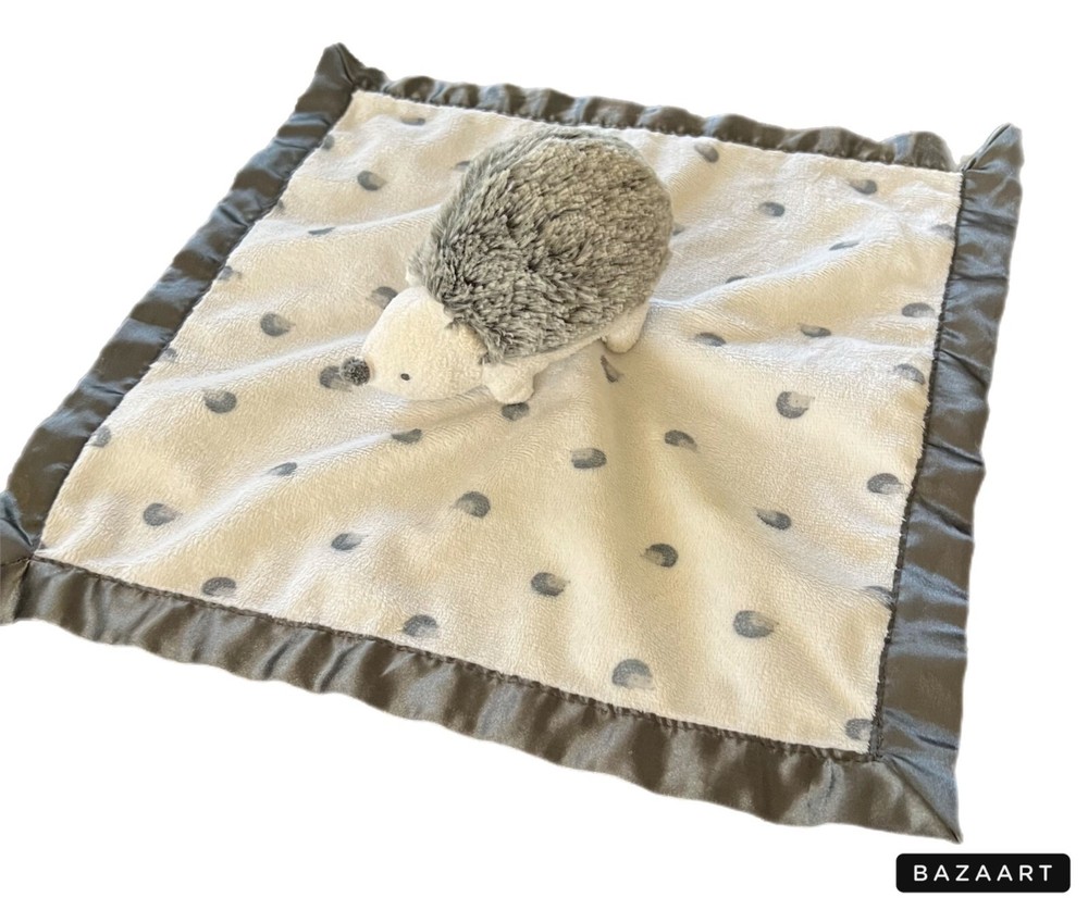 Cloud Island Hedgehog Lovey Baby Security Blanket in Soft White and Gray