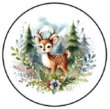 DEER IN FOREST WATERCOLOR ENVELOPE SEALS LABELS STICKERS PARTY FAVORS