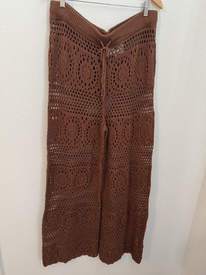 Aerie Wide Leg Pants Crochet Cotton Brown Boho Swim Coverup New XL Short