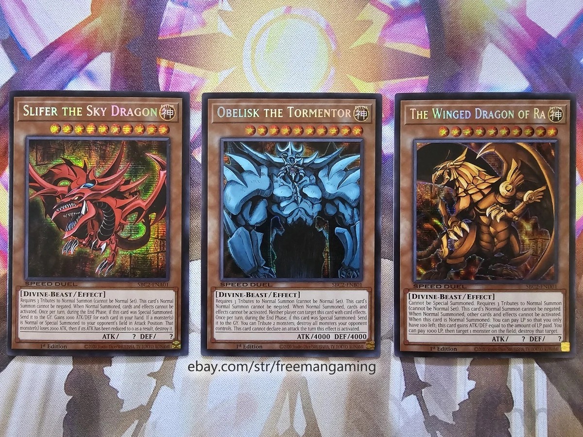 Yugioh Egyptian God Card set Obelisk Slifer Ra Prismatic Secret **HOT** +  Bonus