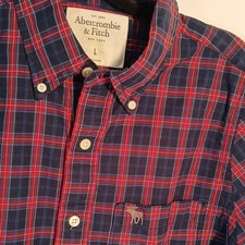 Abercrombie Fitch Men's L Red/Blue Plaid Button-Down Long Sleeve Shirt