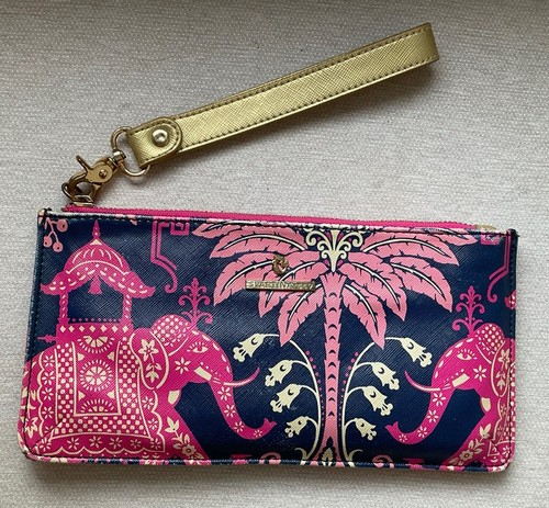 Spartina 449 Retreat Geldbörse/Clutch mit Handgelenk marineblau & rosa Elefanten Rückzugsmuster - Bild 1 von 10