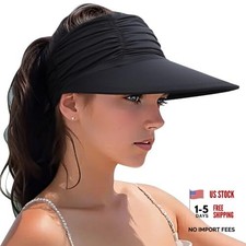 Women Visor Sun Hat Adjustable Foldable Wide Brim Sun Hats Summer UPF Black a