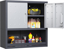 Wall Mounted Garage Cabinet with Doors  Drawer - Heavy Duty Metal, Lockable