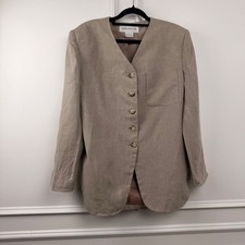 Jones New York Womens Beige 100 Linen Collarless Blazer Jacket Size 10 L