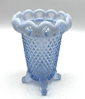 Vintage 1940s Fenton Katy Blue Diamond Point Opalescent Lattice Rim Vase