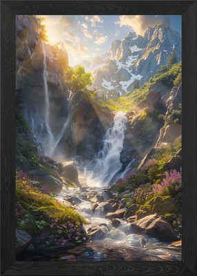 Berg Wasserfall Landschaft gerahmtes Wandbild Poster Leinwanddruck Bild