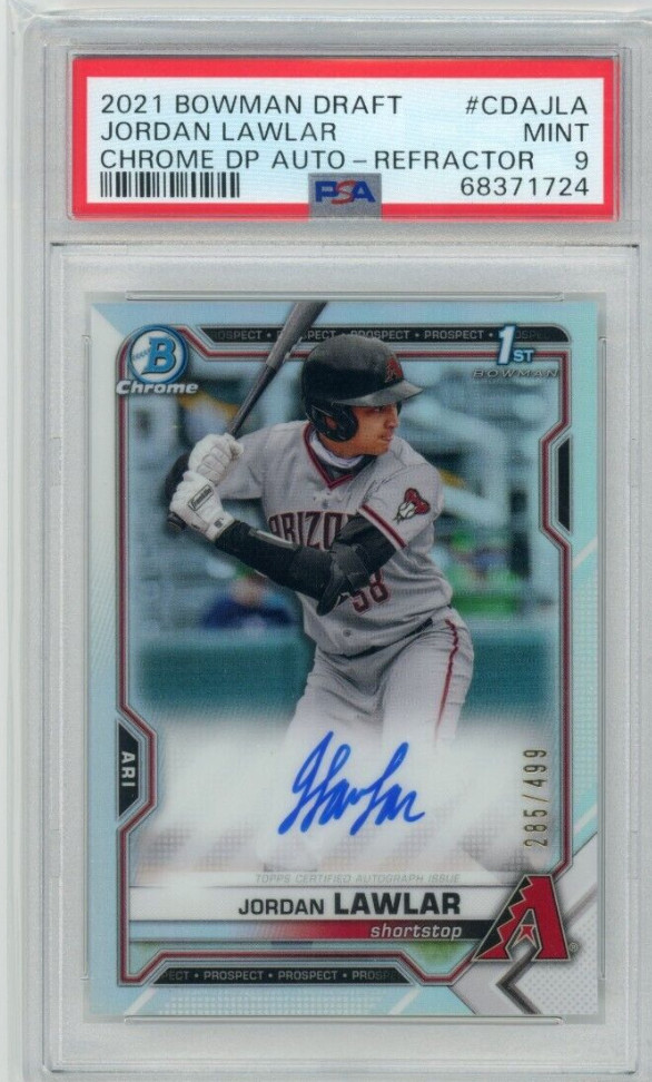 2021 Bowman Draft Chrome 1st Jordan Lawlar DP Auto Refractor #/499 PSA 9