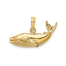 14k Yellow Gold Humpback Whale Pendant Nautical Ocean Charm for Women Unisex
