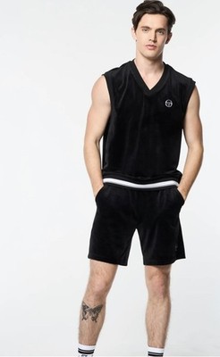 NWT Sergio Tacchini Renzo Velour Vest Set Black Striped Lightweight Men's Sz 2xl