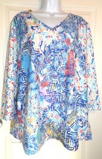 Excellent Multicolor Textured Print ALI MILES 3/4 Sleeve Flared Top - XL