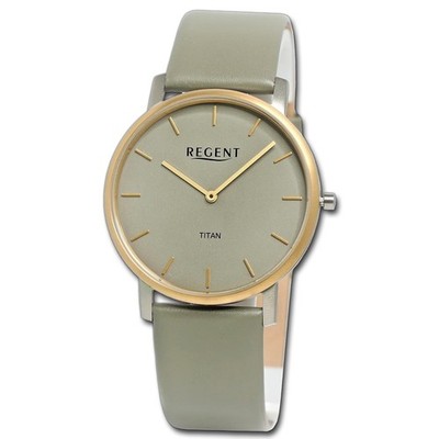 Regent Herren Armbanduhr Analog Lederarmband grün grau UR1094070