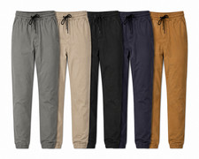 Men's Slim Fit Twill Chino Jogger Pants Elastic Flex Stretch Work School Uniform