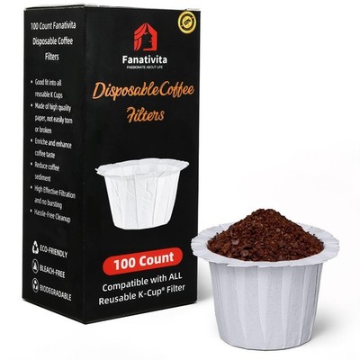 100 Count Fanativita K Cup Coffee Filters Disposable 100 Count, K Cup-White