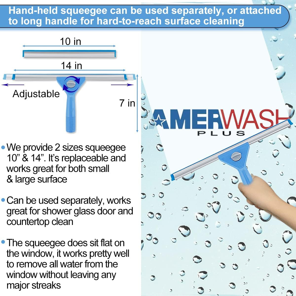 Window Squeegee Washing Kit for High Window, Shower Glass Door, Mirror Cleaning,