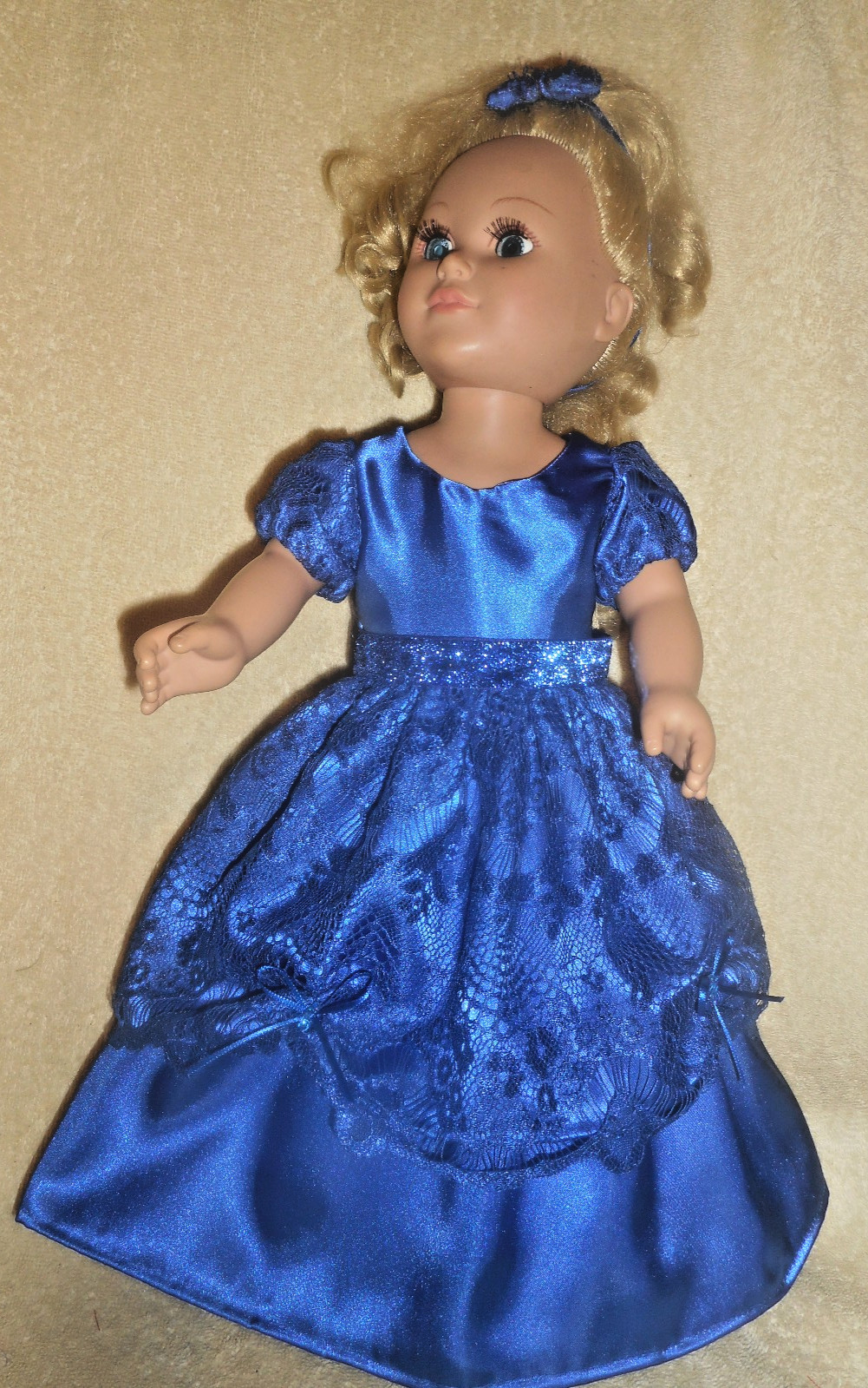 18" doll clothes fits AG doll-blue satin and lace ballgown, 