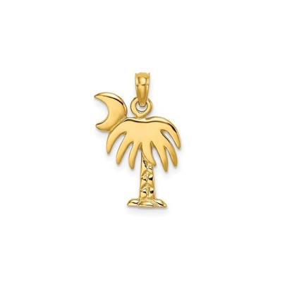 Massiver 14K Gelbgold South Carolina Palmetto Halbmond Mond Anhänger Charm