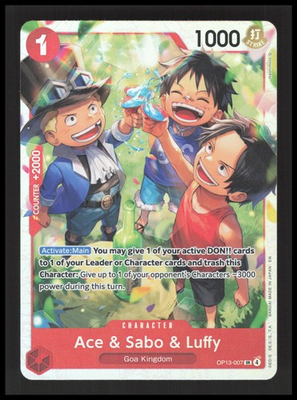 #ad Ace amp; Sabo amp; Luffy SR Carrying On His Will OP13 007 NM $3.00