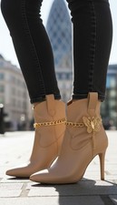 Women 2 Boot Chain Bracelets Western Shoe Charm Jewelry Gold Mesh Butterfly PAIR