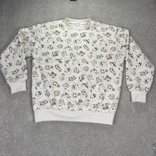 Cream All Over Cute Cat Lovers Print Crewneck Sweatshirt Women's Medium