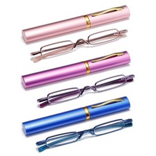 3 Pack Mini Slim Pen Reading Glasses - Compact Readers with Pen Clip Case
