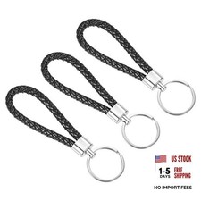 Braided Leather Keychain, Key Ring Woven Decoration Lanyard Strap for Black