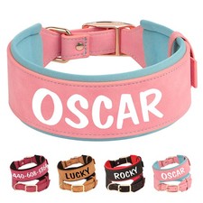 Wide Leather Personalized Dog Collar Padded with Custom Pet Name Heavy Duty M-XL