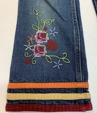Vintage Faded Glory Jeans Girls 5 Denim Retro Blue Floral Striped Embroidered