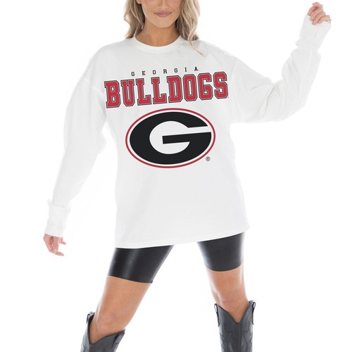 Women's Gameday Couture White Georgia Bulldogs Big Goals Oversized Long Sleeve