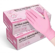 100 Pcs Pink Nitrile Gloves, Stretch Resistant for Cooking, Safe Food Handling,