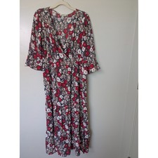 Hayden Los Angeles Red Floral Maxi V Neck Dress Womens M