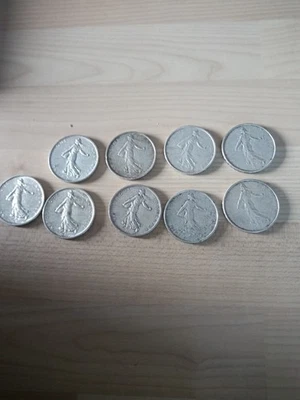 Lot de 9 pièces de 5 francs semeuse en argent - Photo 1/2