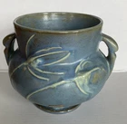 Antique Roseville Teasel Blue Green 2 Handle Vase 4.75in Tall 6in Wide 1938
