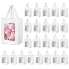 24 PCS White Paper Gift Bags, 7.9x5.9x3.9, Transparent Window, Handles