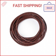 Lystaii 5.5 Yards Genuine Leather Cord 4mm Round Braided Bolo Leather Cord Brown