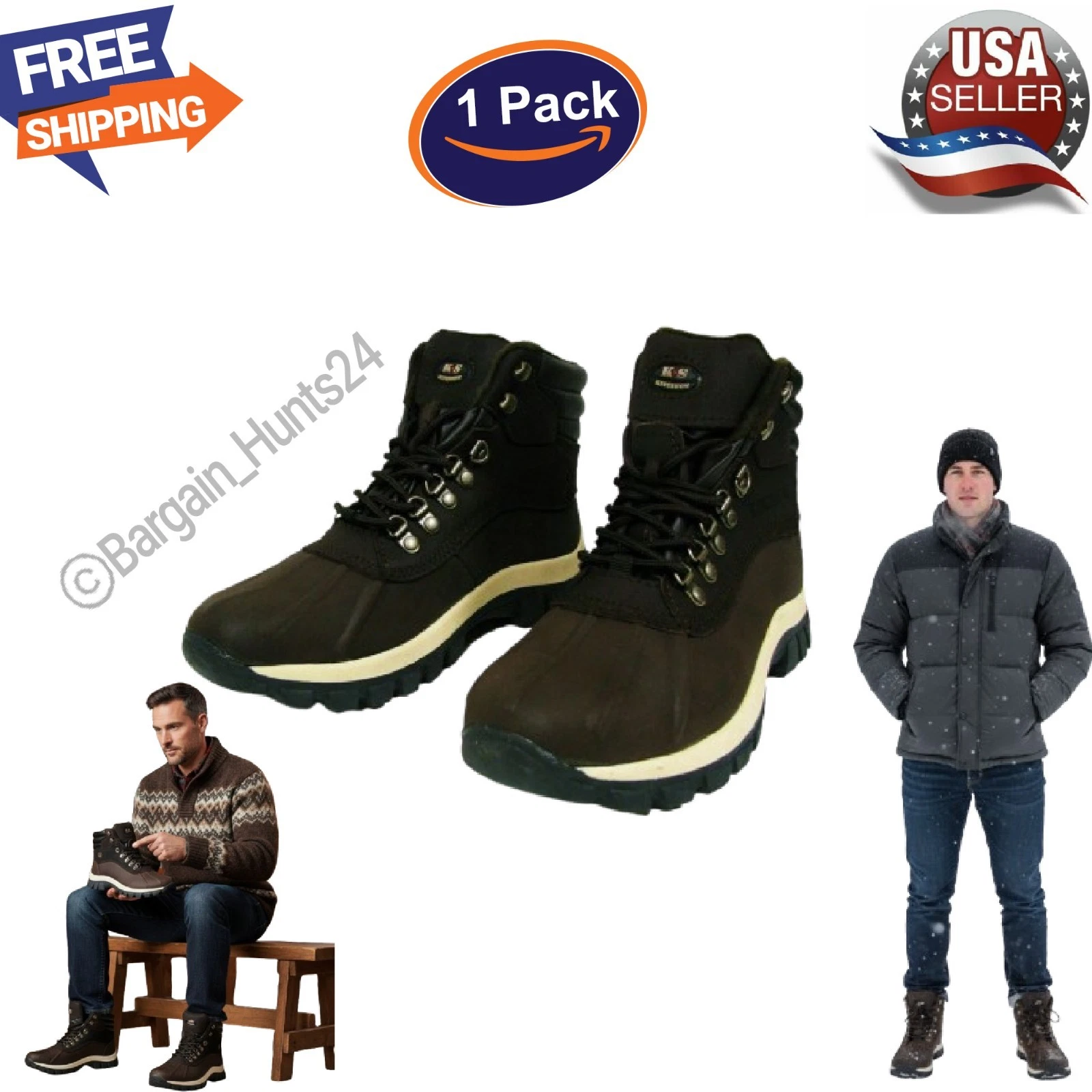 Men's Winter Leather Boots Genuine Insulated Waterproof Warm Outdoor Snow Shoes
