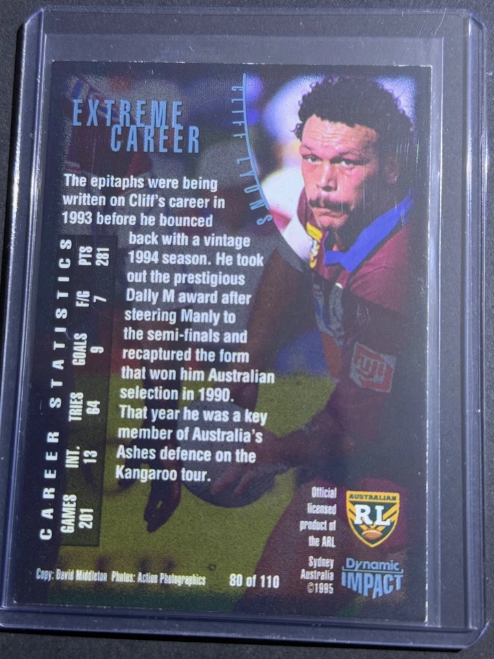 1995 Dynamic Impact Rugby League Extreme Career Cliff Lyons - image 2 of 2