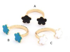 Flower Adjustable Ring Hammered Enamel Filled-Shiny Gold Plated Brass 6-8us 4179