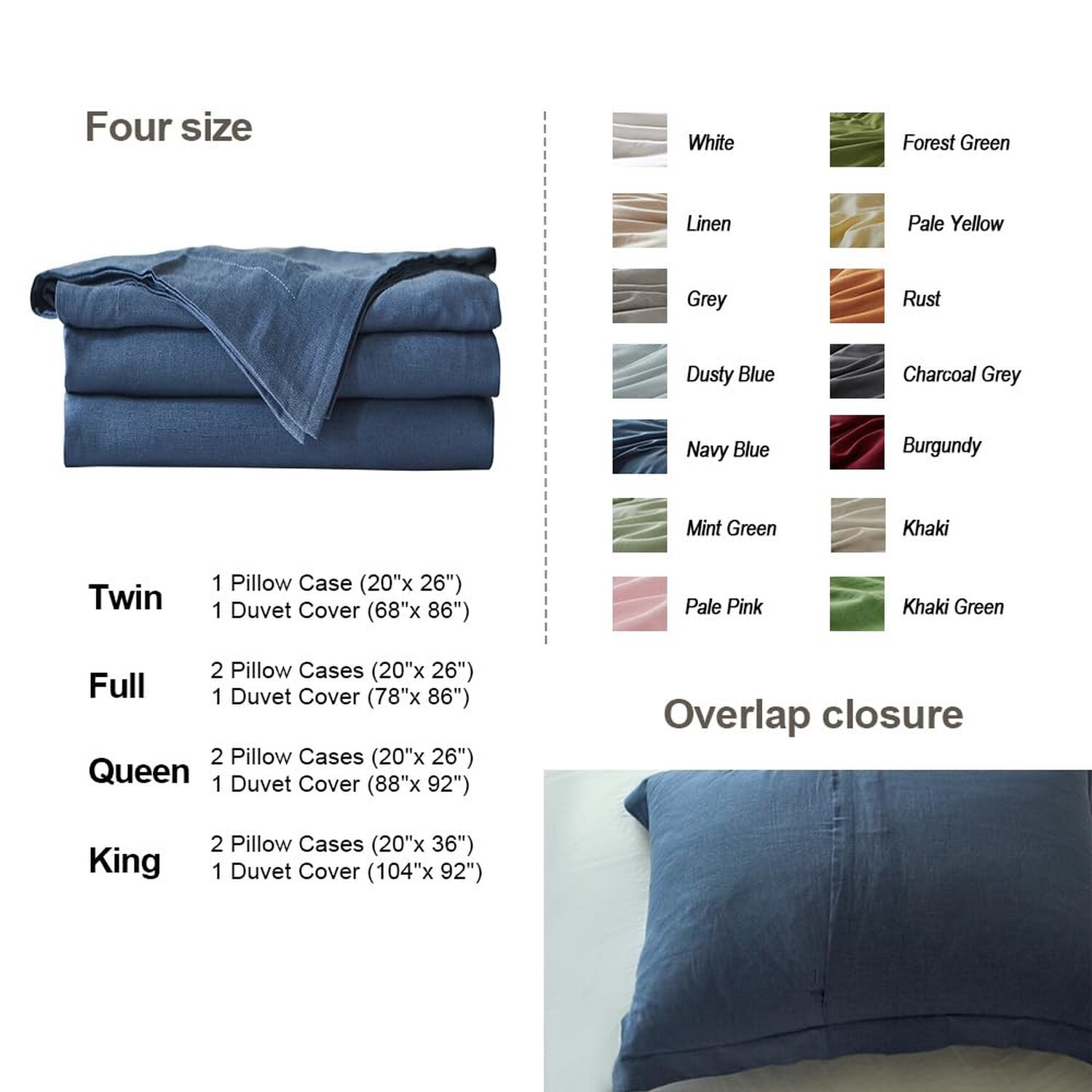 Simple&Opulence French Linen Duvet Cover Set 68" x 86"- 2 Pieces (1 Comforter...